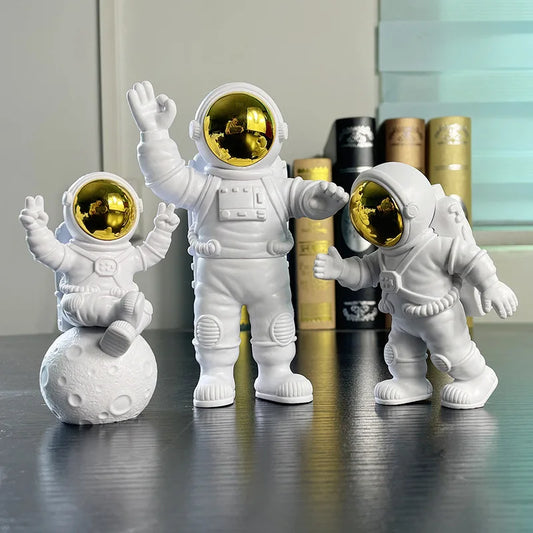 3 Peças - Estátua de Astronauta  em Resina - Presente para Crianças - Decoração para Casa